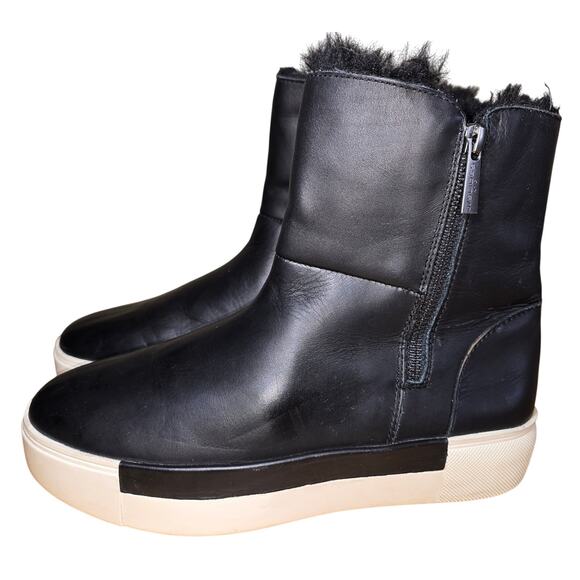J/Slides NYC Leather Black Boots Platform Faux Fur Double Zip Waterproof 8.5 - Picture 2 of 8
